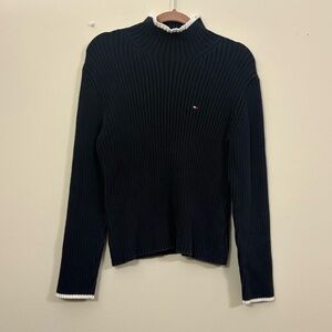 Vintage 2000s Tommy Hilfiger Turtle Neck sweater men’s L black white trim cl